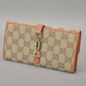 Gucci leather wallet orange GG Jackie canvas Tan Beige bifold Long